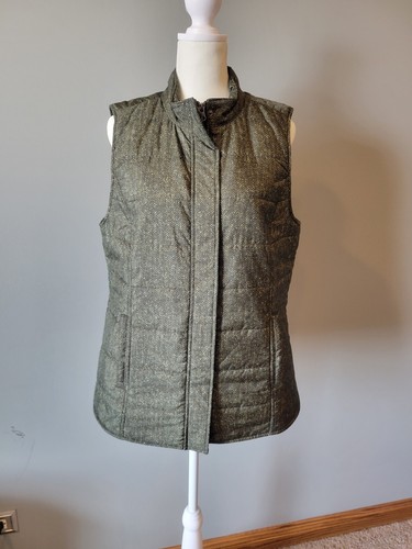 J. Jill Balsam Green Herringbone Print Zip Puffer Vest Womens Medium Petite NWT - Picture 10 of 10