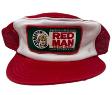 VTG-1980s Red Man Chewing Tobacco Racing patch USA MADE Hat 5 Panel Trucker RARE