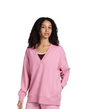Champion Women's V Neck Pink Pullover French Terry Loungewear Sweatshirt Size M