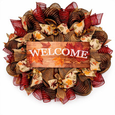 Autumn Leaves Welcome Deco Mesh Wreath Handmade Deco Mesh