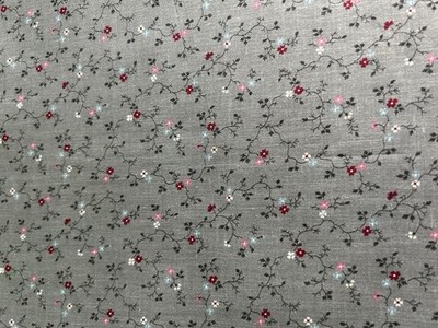 Vtg Gray Pink Floral Micro Calico Fabric 1 Y Quilt Cotton Burgundy Blue F64