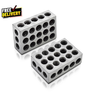 1 X 2 X 3 Inch Blocks Matched Pair Hardened Steel 23 Holes Accuracy 1 2 3 B.....