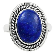 Natural Lapis Lazuli 925 Sterling Silver Ring Size 8 Blue Gemstone Jewelry