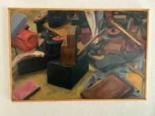 Original Contemporary Still Life Painting Industrial Abstract Signed Framed