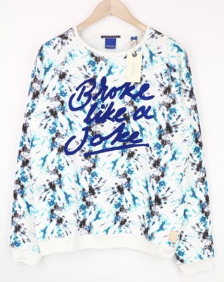 Scotch & Soda Herren Sweatshirt M Blau Rundhals Grafik Muster Trikot Vlies