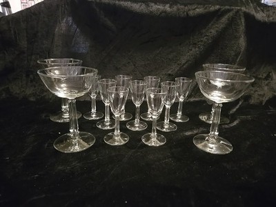 13 Pc Set Of VTG Libbey ''3002'' Column Stem Stemware 4 Champagne 9 Cordial