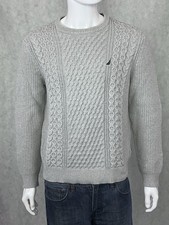 Nautica Men  s Cable Knit Crewneck Sweater Gray 100 Cotton Size M