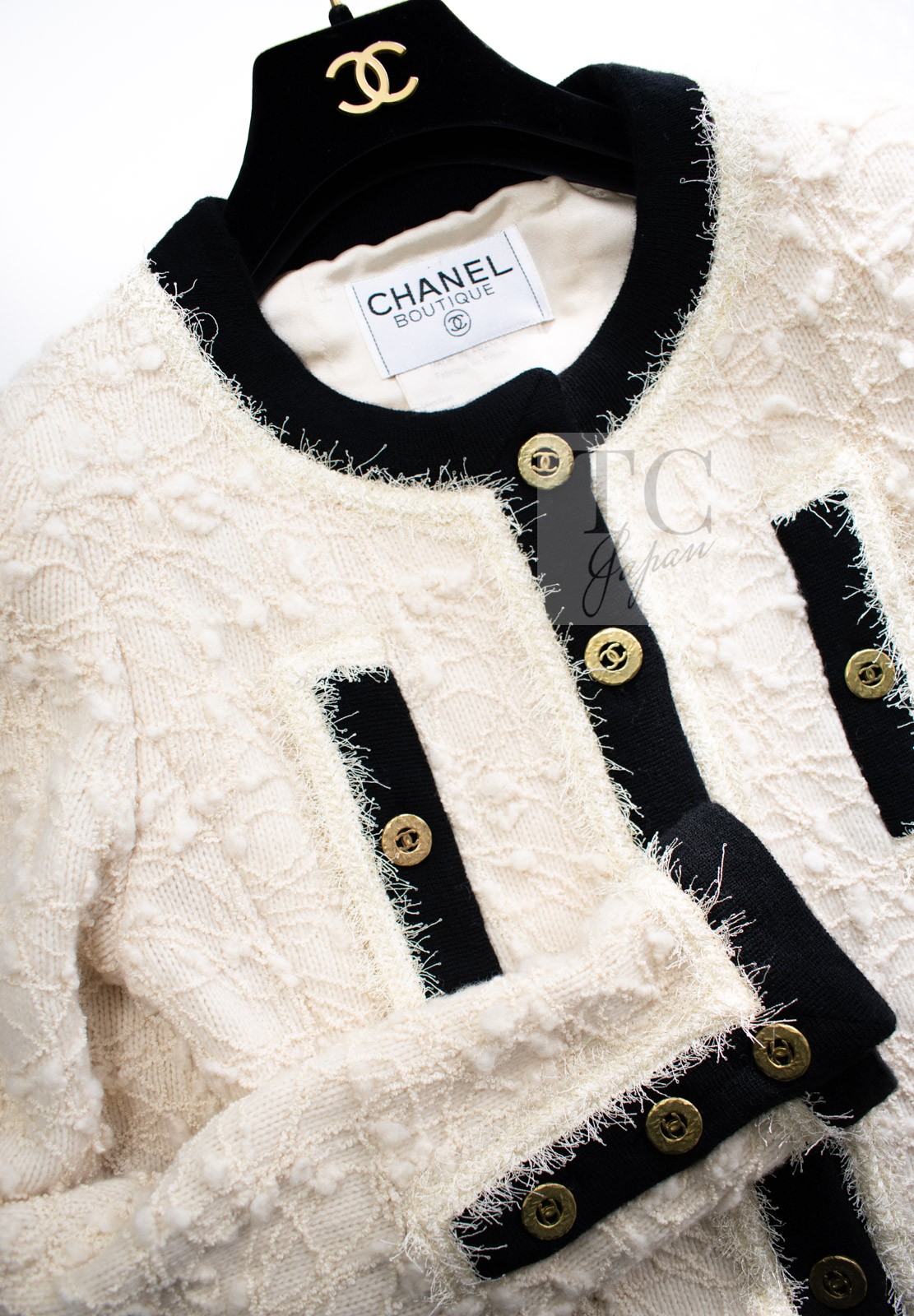 CHANEL 94A Vintage Rare Collectible Creme Ivory Black Trim Jacket 34 36 image 5