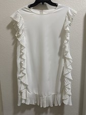 TCEC Ladies White W/Ruffle Sides Dress Size L Excellent Condition.