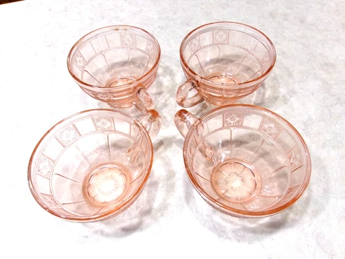 Doric Pink Coffee Cups, Jeannette Depression Glass Vtg 1930s lot of 4, Very Nice