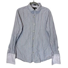 Banana Republic Dress Shirt Mens Medium 15.5 Blue Stripe Slim Fit Button Down