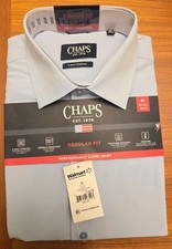 Chaps Men's MEDIUM 15-15.5 32/33 Long Sleeve Performance Dress Shirt BLUE 10726