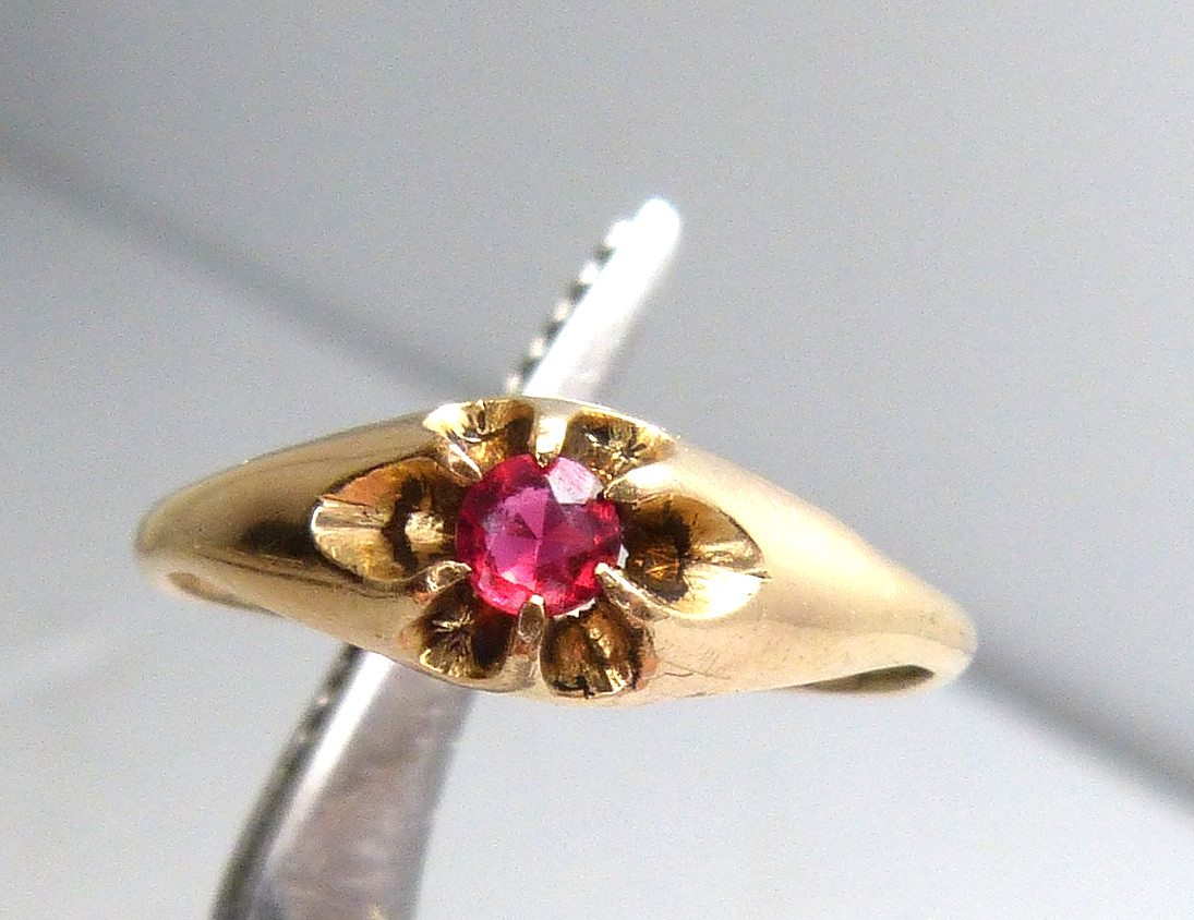 Antique Gold Filled Small Ruby Red Ring Estate Fi… - image 9