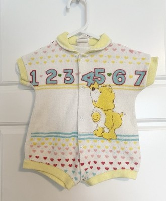 Vintage 80s Care Bears Funshine Bear Snugabye Baby Romper Terry Cloth Canadian