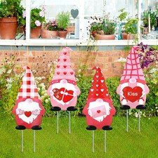 4 Pcs Metal Valentine's Day Gnome Yard Signs with Metal Stakes Love Heart Gno...