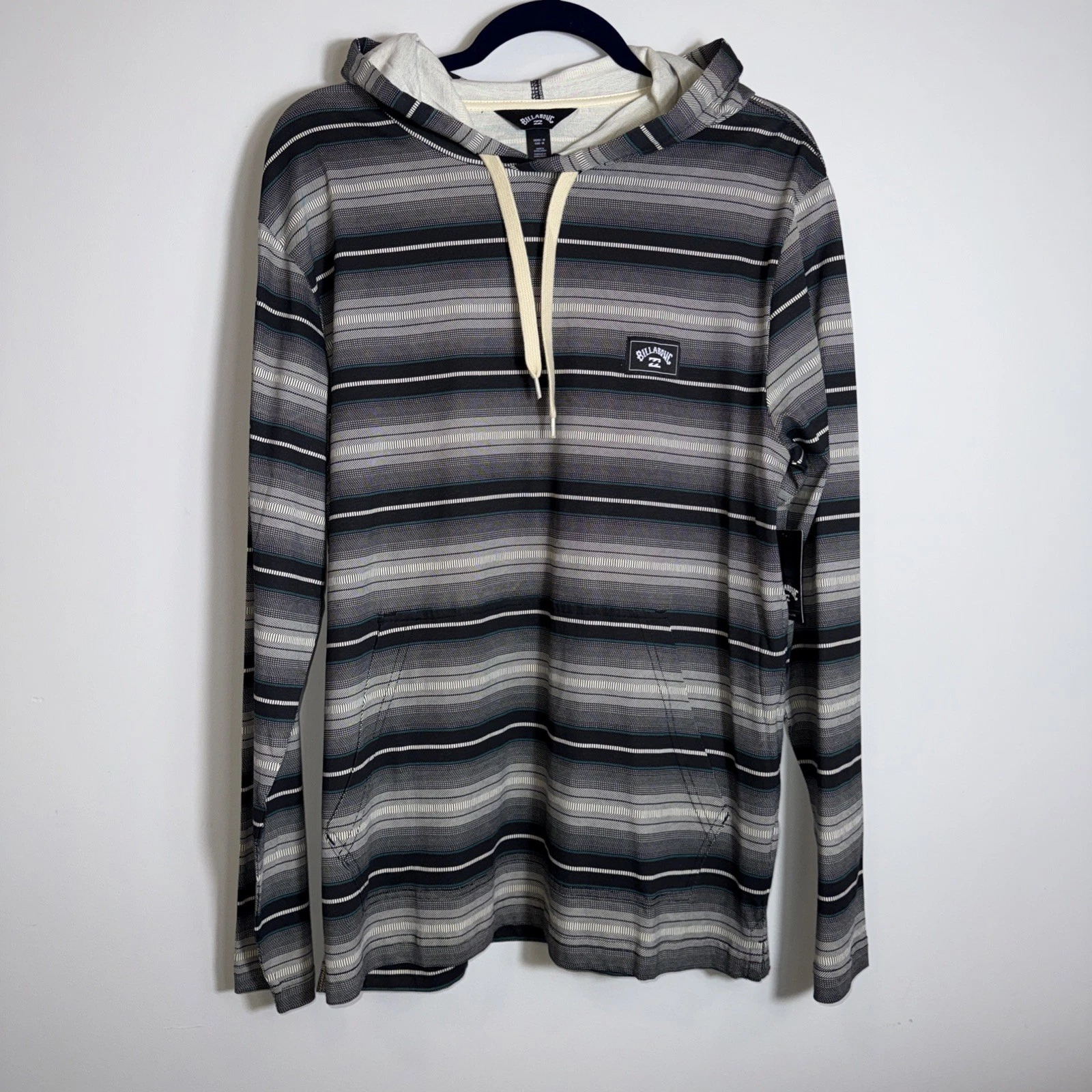 Billabong Mens Striped Pocket Hoodie Medium Lightweight Long Sleeve Shirt NWT