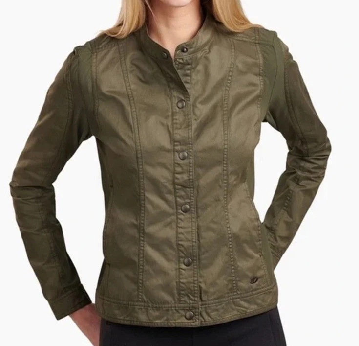 Kuhl Luna Moto Jacket Size S Carbon Sage Green Water Resistant Stretch Panels
