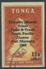 Tonga 1968 SG267 11s on 3d chestnut and yellow Field and Track Trials FU #2