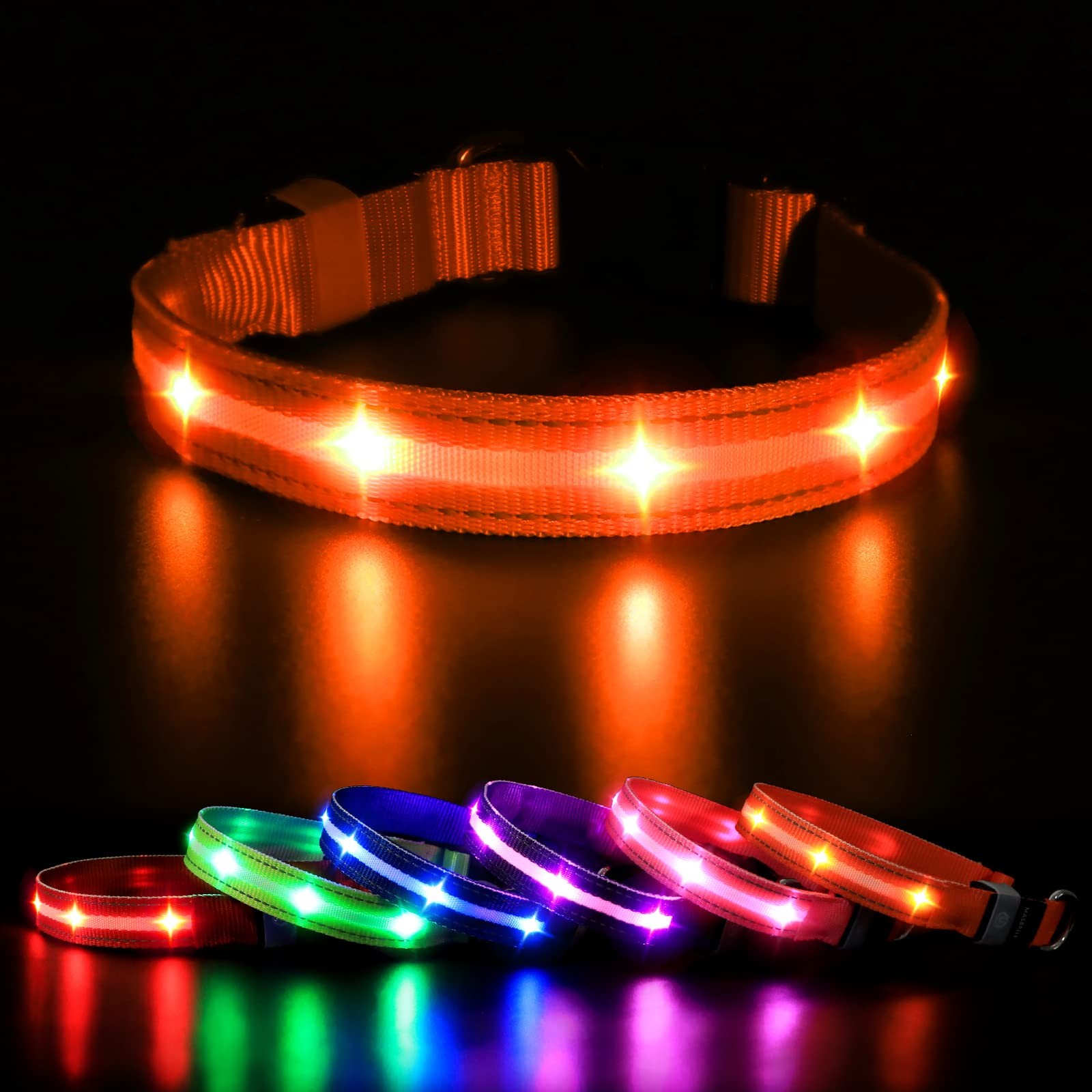 Collier pour chien lumineux rechargeable USB et étanche IPX7 en silicone bleu