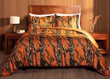 Salem 3-Piece Cabin Lodge Forest Woods Comforter Set - Nature Camo Full Orange