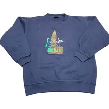 London England Sweatshirt Mens Medium Embroidered Crewneck Sweater Navy Blue