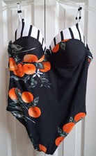NWT CUPSHE 1 Piece Black White Swimsuit w/Oranges sz XXL
