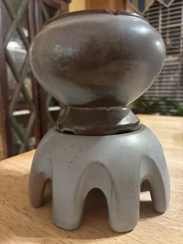 Frankoma Ceramic Warmer Stand with Pot Blue and Brown Pottery Made In USA