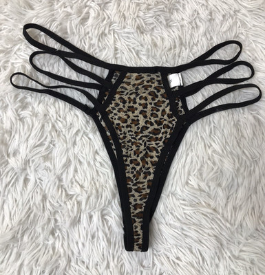 Women's Tripple Strappy Cheetah Thong Panty Brown animal print Mesh Sz XL