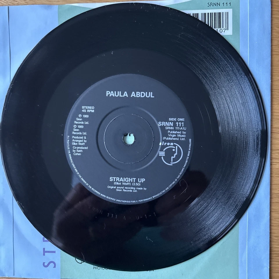 Paula Abdul Straight Up Vinyl Record SRNN 111 7 1989 VG Condition - Image 3 of 3
