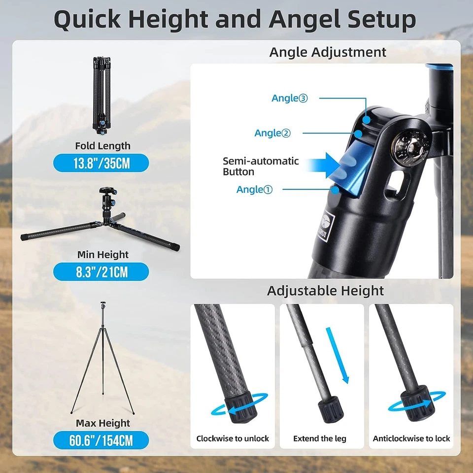 Sirui AT-125+E-10 Carbon Fiber Traveler XII Tripod w/ E-10 Ball Head 17 LB Load - Image 3 of 4