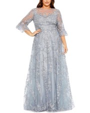 Mac Duggal Plus Flutter Sleeve Embellished A-Line Gown Women's Grey 16W