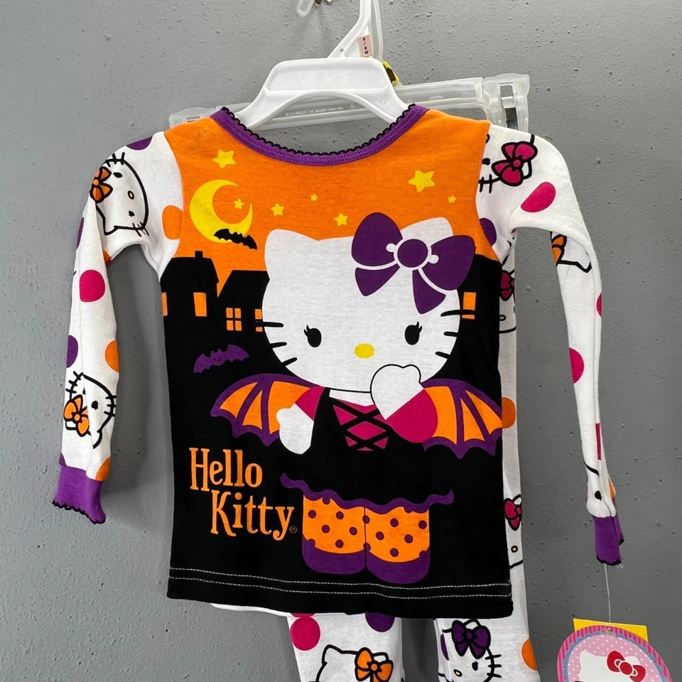 Conjunto de Pijama Hello Kitty Halloween 12 Meses 2 Piezas Pantalones Camisa Naranja Púrpura Nuevo con Etiquetas Foto 2 de 4