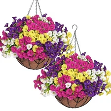 Artificial Hanging Flowers Plants Basket for Outdoors Indoor, 2 Set Faux Silk...