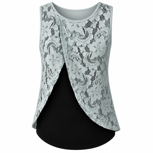 Select Womens Light Blue Lace Layered Sleeveless Top Draped Back  UK 12 - Picture 4 of 5