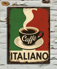 Targa Insegna Metallo Stile Retrò Caffè Italiano Look Vintage Bar Caffè