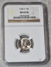 1938 D MERCURY DIME 90% SILVER CERTIFIED NGC MS 65 FB MS65FB DENVER MINT US COIN