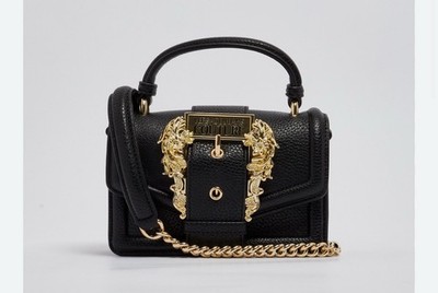 Versace Jeans Couture Black Shoulder Gold Chain Bag Gold Hardware Logo Plaque 
