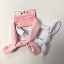 Baby Headwraps Bandeaux Girl 2 Count White  Pink Stretchy Girly Cute NEW w/ Tag