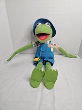 Vintage 1993 Kermit the Frog Farmer Overalls Plush with baby chick spring 16"