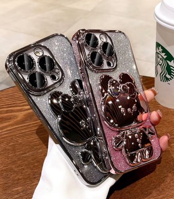   Cute Bunny Mirror Phone Case with Stand   Glitter Shockproof Cover   New  