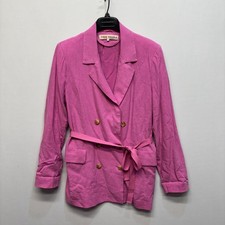 Free People Belted Double Breasted Jacket Blazer Size Medium Linen Blend D065 -6