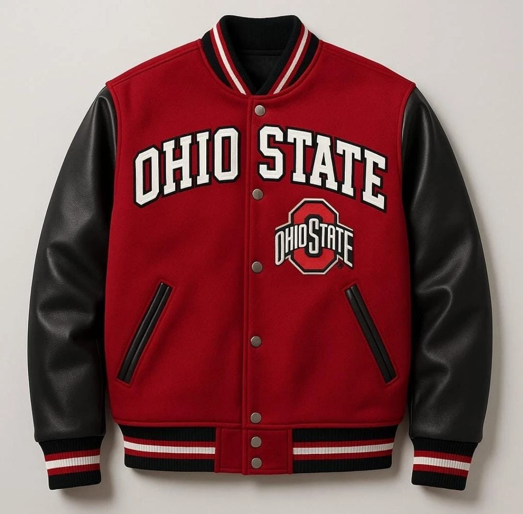 Letterman Handmade Varsity Jacket for Ohio State with Genuine Leather Sleeves
