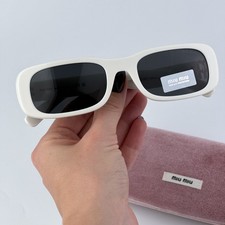 Miu Miu Women Sunglasses White Ivory Grey Rectangle MU08ZS 1425S0 BRAND NEW