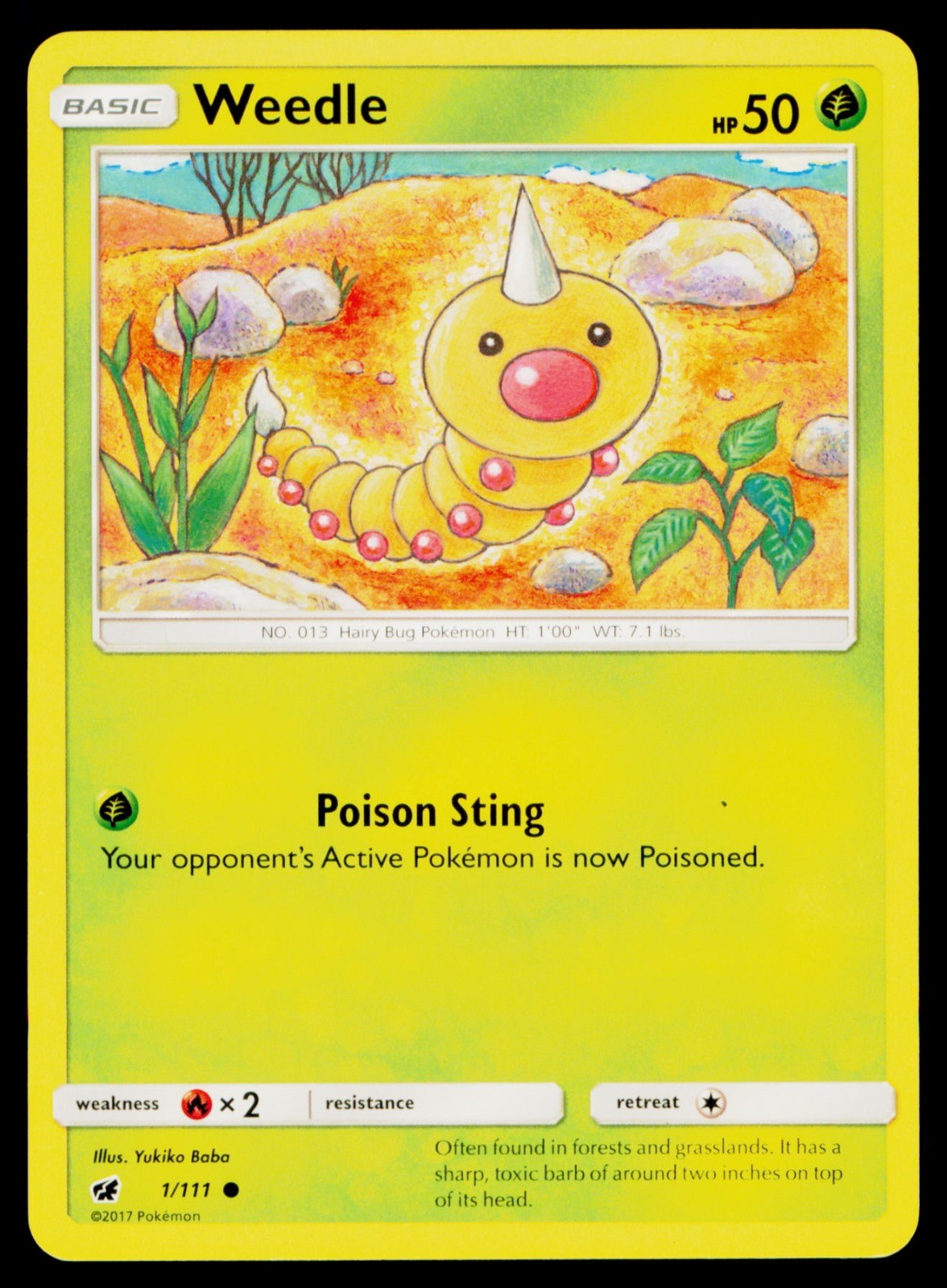 Weedle - 1/111 Common Pokemon SM - Crimson Invasion NM