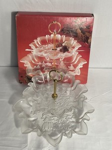 Vintage Mikasa Crystal Christmas Story 2 Tier Tidbit Server 9 1/2”