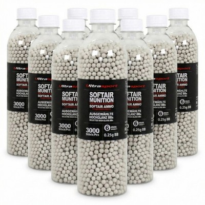 10 x 3000 Stück Ultrasport Softair Airsoft Kugeln 0,25 g BBs 6 mm Weiß Hochglanz