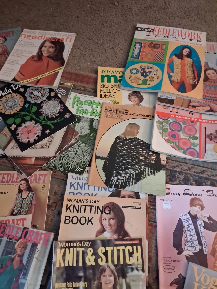 Lote De Colección De 52 Centros de Mesa Artesanía Tejer Crochet Británico Años 60-70 Lote Revista
