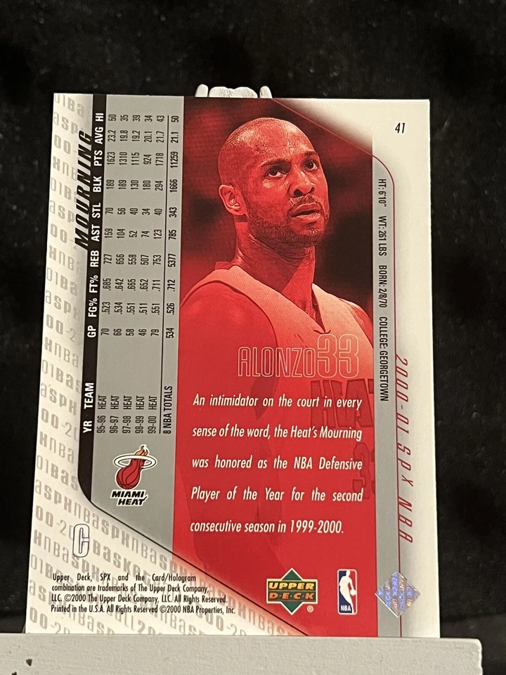 2000-01 SPx Basketball #41 Alonzo Mourning Miami Heat Basketball NBA Card - Image 2 of 2