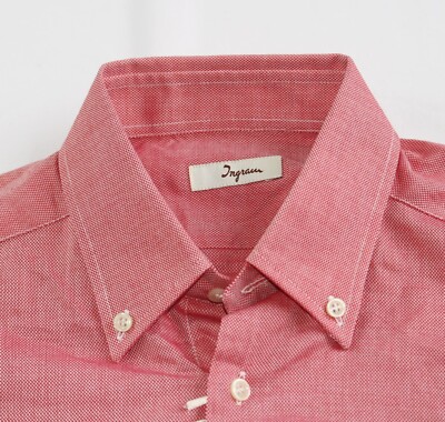 $179 New INGRAM Button Sport Shirt Men SMALL S Cotton RED Micro Patterned ITALY