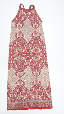 Max Studio Damen Maxi rot geometrisches Polyester Größe L Rundhals Pullover